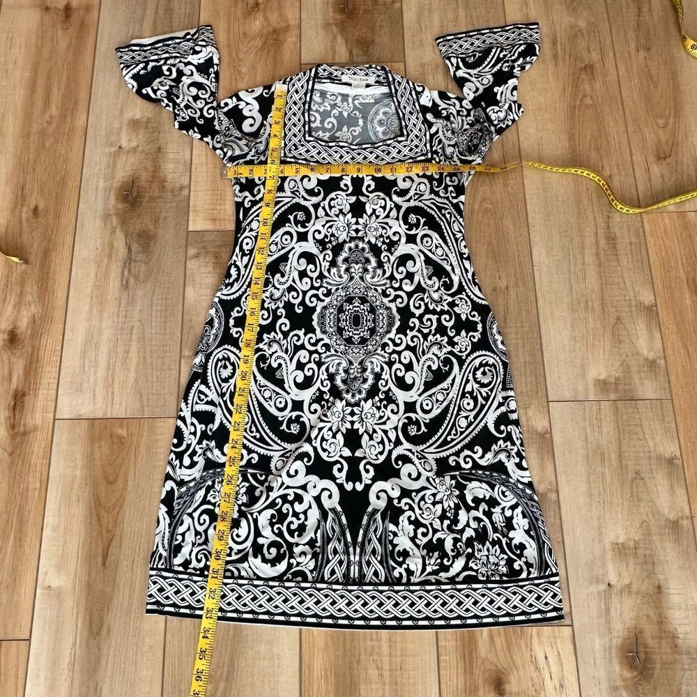 WHBM Black & White 3/4 Sleeve Square Neck Lightweight Pattern Midi-Knee Size XS - Picture 4 of 12
